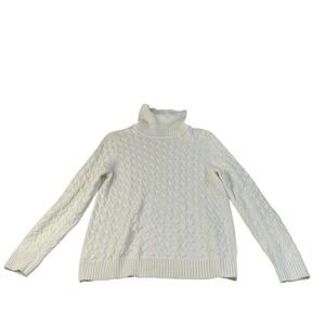 Croft & Barrow Ivory Cable Knit Mock Neck Sweater M 100% Cotton Winter Classic